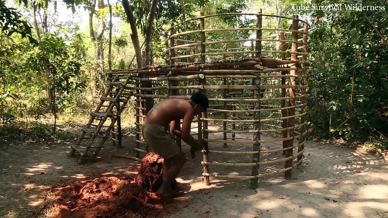 Building Amazing Red House & Beautiful Swimming Pool connect with Waterfall from Mountain