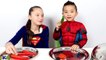 Superhero Gummy Vs Real Food Spiderman Vs Supergirl Challenge Ckn Toys