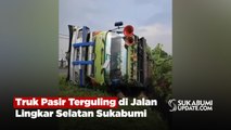 Truk Pasir Terguling di Jalan Lingkar Selatan Sukabumi