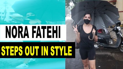 Nora Fatehi stuns in black as she steps out in Mumbai rain
