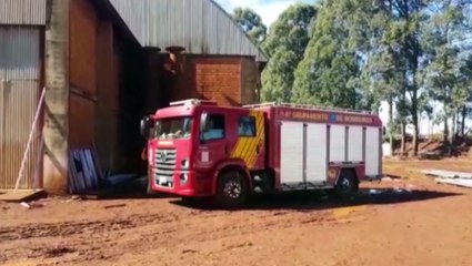 Corpo de Bombeiros realiza salvamento de gatinho que estava no interior do forro de um barracão, na PR-486