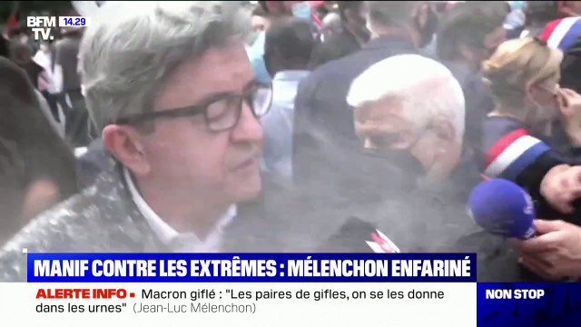 Jean-Luc Mélenchon enfariné: notre journaliste témoigne de la scène