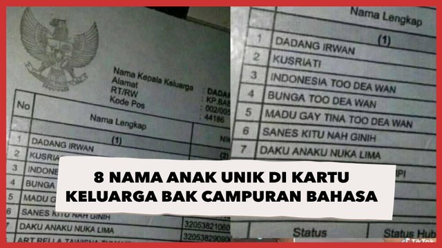 Viral 8 Anak Punya Rangkaian Nama Unik di Kartu Keluarga bak Campuran Bahasa