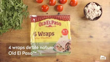 Wrap apéritif jambon cru, roquette, fromage frais et tomates séchées