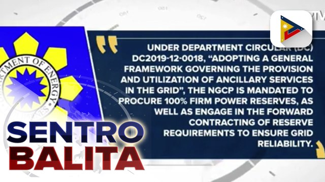 DOE, ipinaalala sa NGCP na gawin ang obligasyon para mapatatag ang reserbang kuryente ng bansa