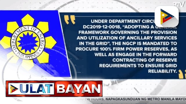 DOE, ipinaalala sa ngcp na gawin ang obligasyon para mapatatag ang reserbang kuryente ng bansa