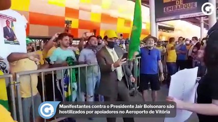 Manifestantes contra o Presidente Jair Bolsonaro são hostilizados por apoiadores no Aeroporto de Vitória