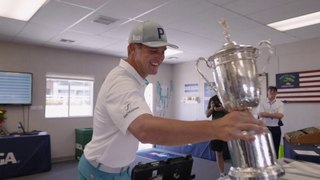 Bryson DeChambeau Arrives at Torrey Pines, Returns U.S. Open Trophy