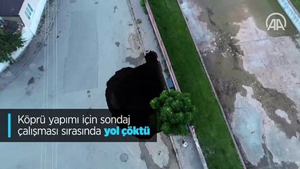 Köprü yapımı için sondaj çalışması sırasında yol çöktü