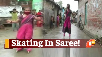 Young Girl Skates In Saree To Create Awareness About COVID19 Vaccine In UP Village