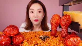 [Mukbang ASMR] 핵불닭 치킨+핵불닭볶음면을 치즈폭포에Nuclear Buldak source!Chicken&Noodles!Raclette Cheese Ssoyoung