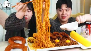 ASMR MUKBANG  직접 만든 불닭볶음면 양념치킨 소세지 먹방 & 레시피 FRIED CHICKEN AND FIRE NOODLES EATING