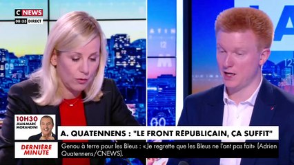 Violent accrochage ce matin entre Adrien Quatennens et Laurence Ferrari : "Je ne vous laisserai pas dire ça, vous insultez le travail de toute une rédaction"