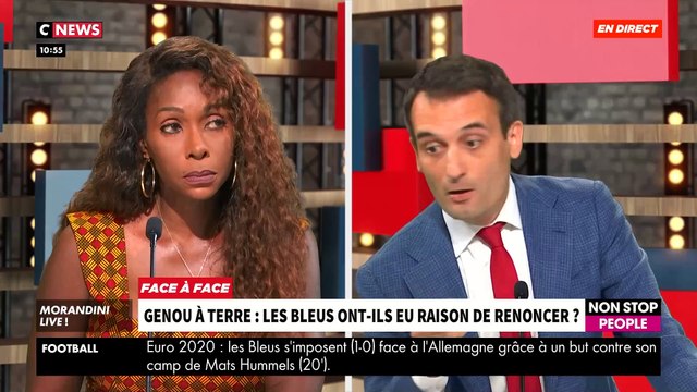 Genou à terre: Les Bleus ont-ils eu raison de renoncer ? Regardez le débat tendu entre Florian Philippot et Thiaba Bruni, Vice-Présidente du CRAN, dans Morandini Live - VIDEO