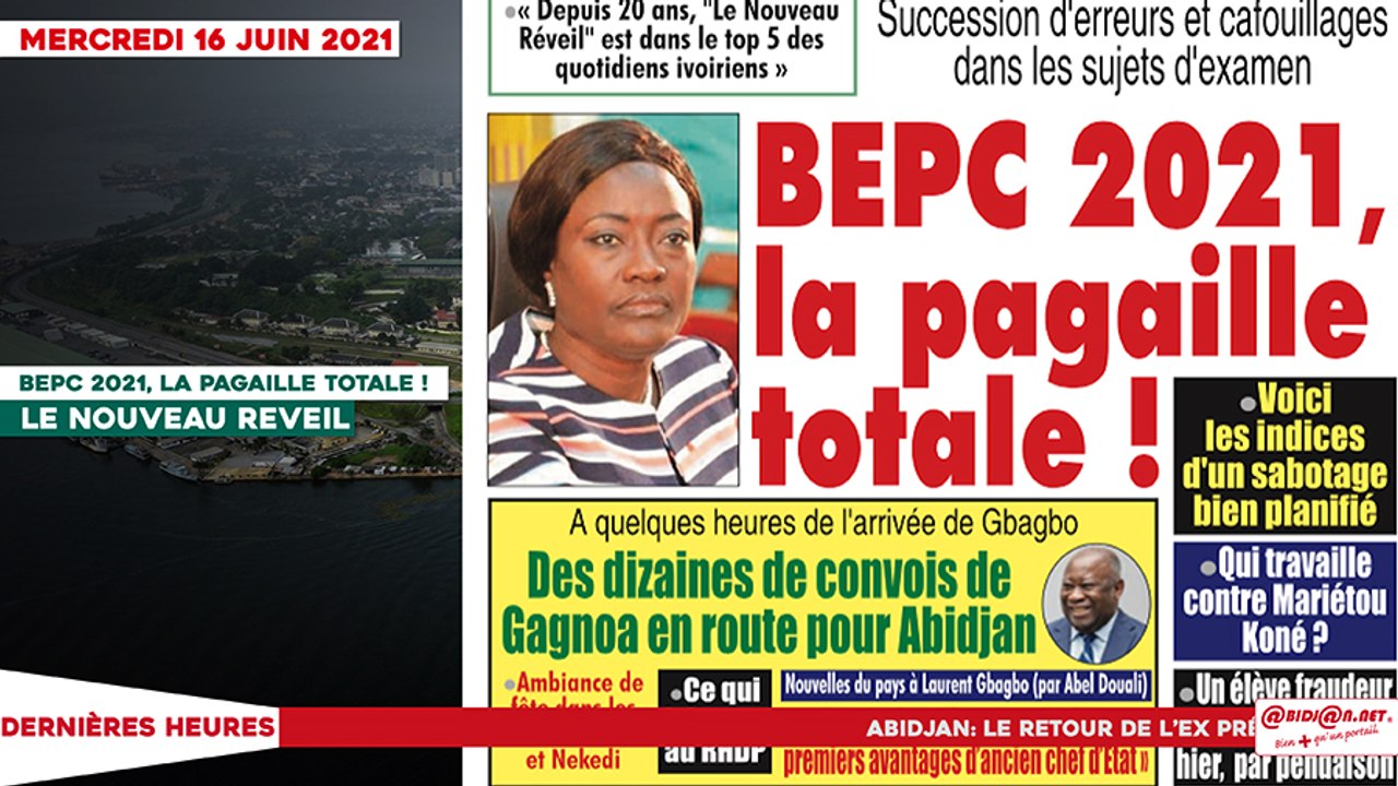 Le titrologue du Mercredi 16 Juin 2021/ Succession d'erreurs et cafouillages dans les sujets d'examen