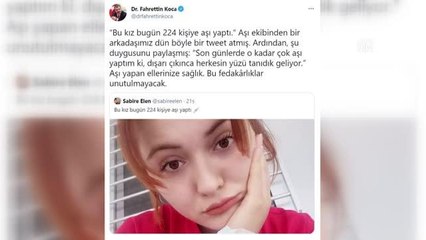 Bakan Koca'nın "Bu fedakarlıklar unutulmayacak" paylaşımı Sabire Hemşireyi mutlu etti