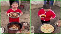 Little Boy cooking food 조리 クック for grandparents