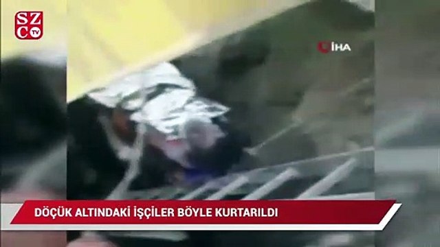 Göçük altında kalan işçilerin kurtarılma anı kamerada