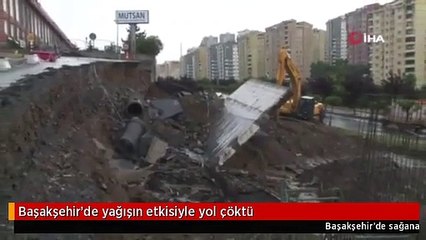 Başakşehir'de yağışın etkisiyle yol çöktü