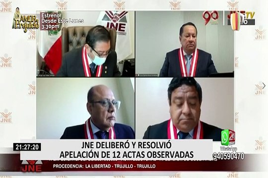 JNE deliberó y resolvió apelación de 12 actas observadas