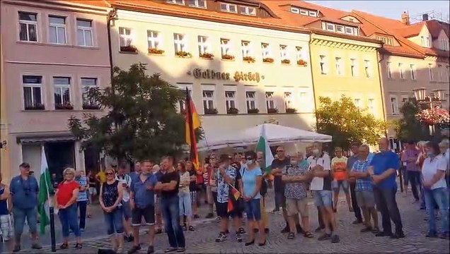 Martin Reichardt (AfD Sachsen-Anhalt) - Kamenz, Markt, 17.06.2021 - Kundgebung Tag der Freiheit , Abfahrt Dr.Gauland, Nazis-Raus-Rufe