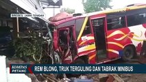 Rem Blong, Truk Muatan Gandum Terguling hingga Menabrak Minibus dan Bengkel