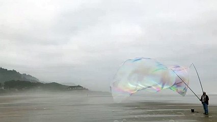 Incredible Giant Bubble Stretches Along Beach