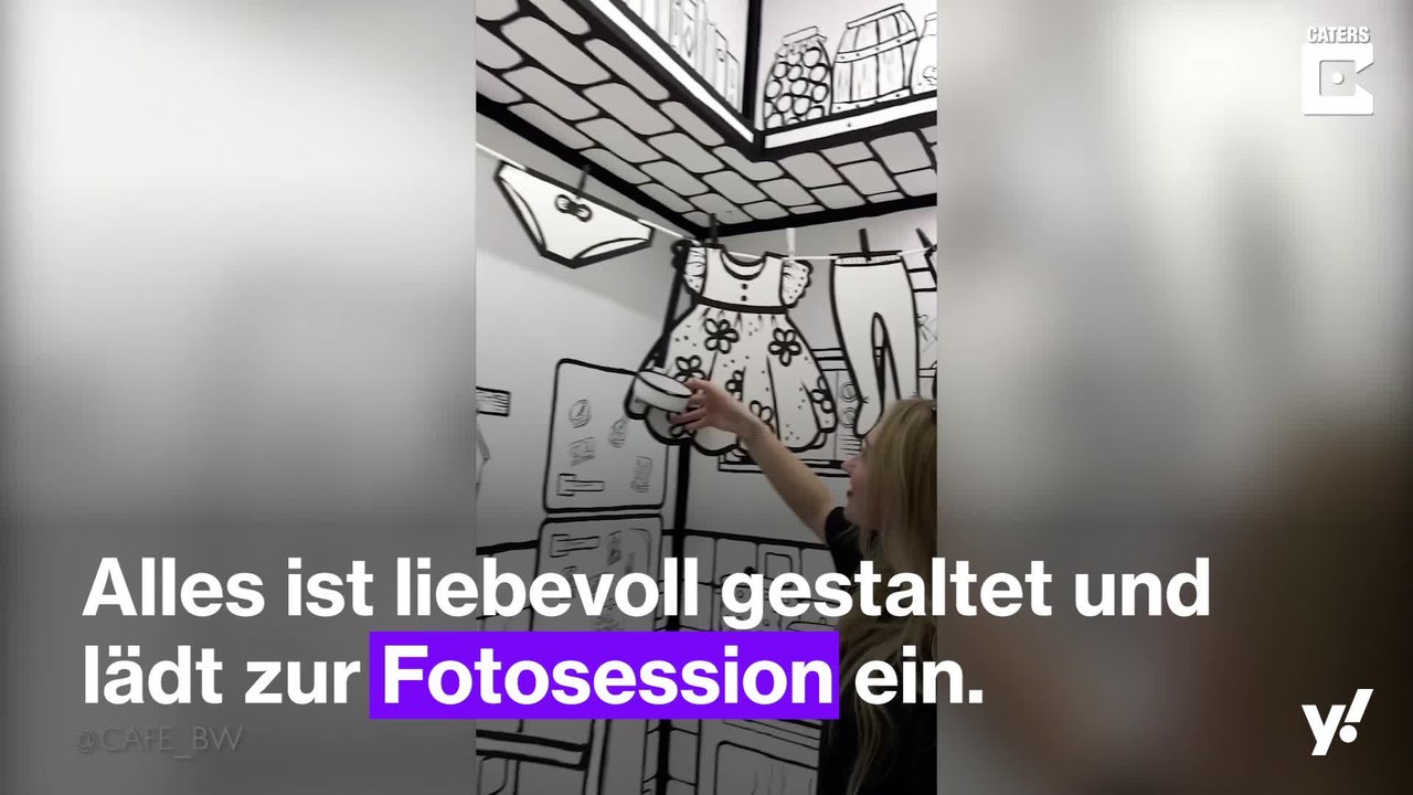 Trendiges Café im Look eines Ausmalbuchs