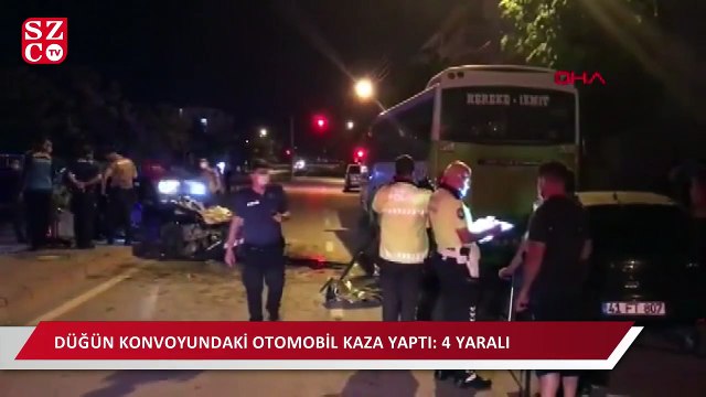 Düğün konvoyundaki otomobil park halindeki 3 araca çarptı, 4 yaralı