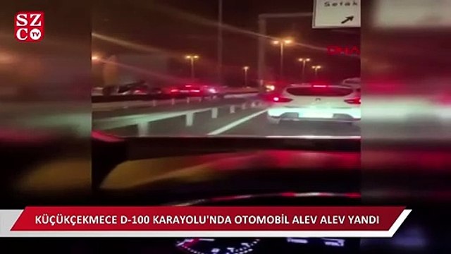 Küçükçekmece D-100 Karayolu’nda otomobil alev alev yandı