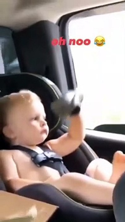 the kids knows that there is no need to wear shoes in car.