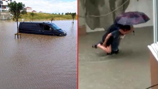 Yağmura teslim olan Tekirdağ'da cadde ve sokaklar nehre döndü