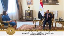 حديث السيد الرئيس مع السيدة نجلاء المنقوش وزيرة الخارجية الليبية خلال استقبالها اليوم بقصر الاتحادية