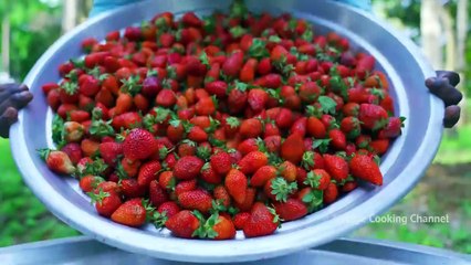 1000 STRAWBERRY Rava Kesari Recipe using Strawberry Jam Strawberry Recipe Cooking in Village