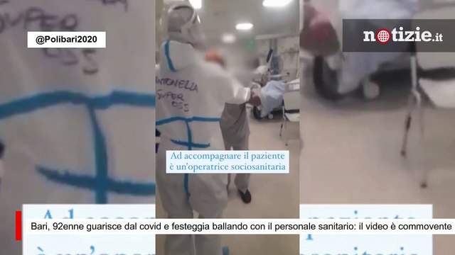 Bari, 92enne guarisce dal covid e balla con il personale sanitario: il video è commovente