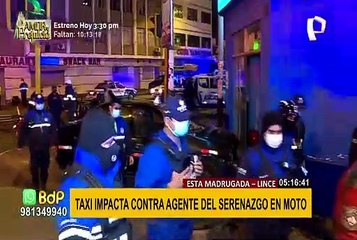 Lince: taxi choca contra agente del serenazgo y luego impacta contra fachada de funeraria