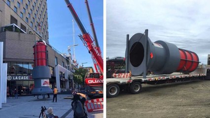 A Giant 20-ft Red Light Was Just Installed In Downtown Montreal & Here's Why