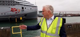 Cllr Gerald Vernon-Jackson on arrival of Scarlet Lady in Portsmouth