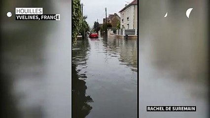 Streets severely flooded in Paris suburb after heaving rainstorms