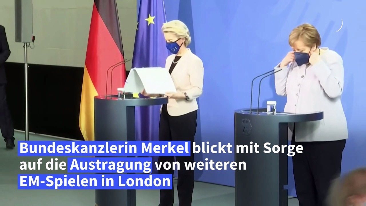 Merkel blickt besorgt auf EM-Spiele in London