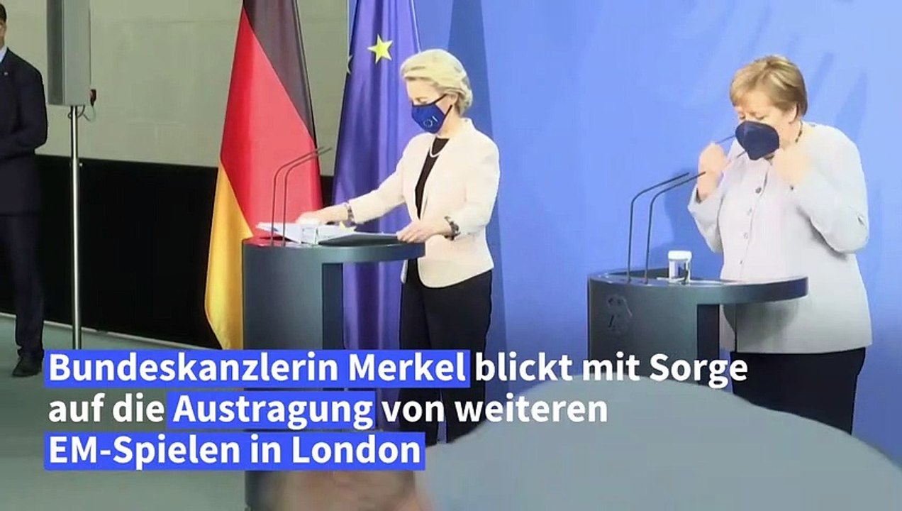 Merkel blickt besorgt auf EM-Spiele in London