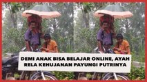 Viral! Demi Anak Bisa Belajar Online, Ayah Satu Ini Rela Kehujanan Payungi Putrinya