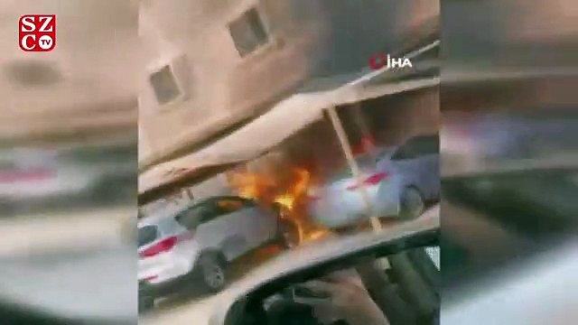 Yanan aracı halat yardımıyla uzaklaştırarak faciayı önledi