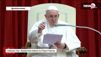 Spiderman listens to Pope Francis