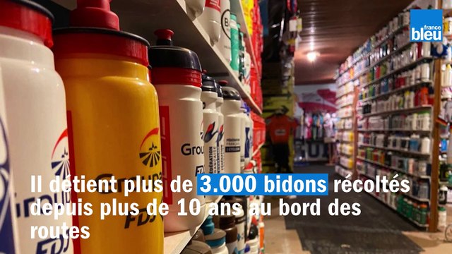Ce Mayennais collectionne des milliers de bidons de coureurs cyclistes.