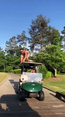Golf Cart Pond Jump Ends with a Splash