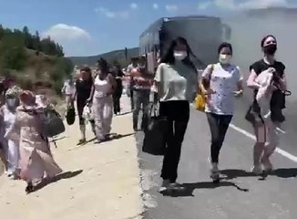 YOLCU OTOBÜSÜNDE YANGIN PANİĞİ