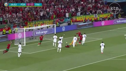 France's Hugo Lloris gets a yellow card and the referee awards Portugal a penalty