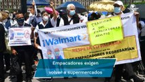 Abuelitos empacadores protestan en el Zócalo; exigen volver a supermercados