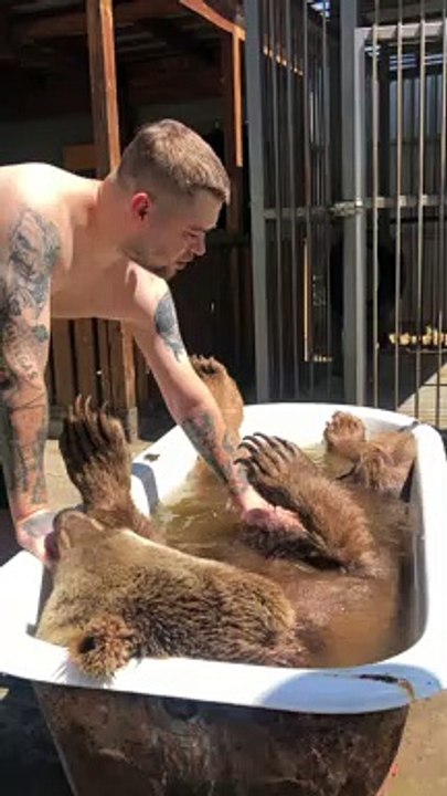 Bear Enjoys Relaxing Bath Time
